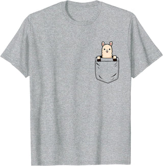 Llama Lover Designs by T&T Llama Lovers Cute Funny Llama in Pocket T-Shirt - Heather Grey