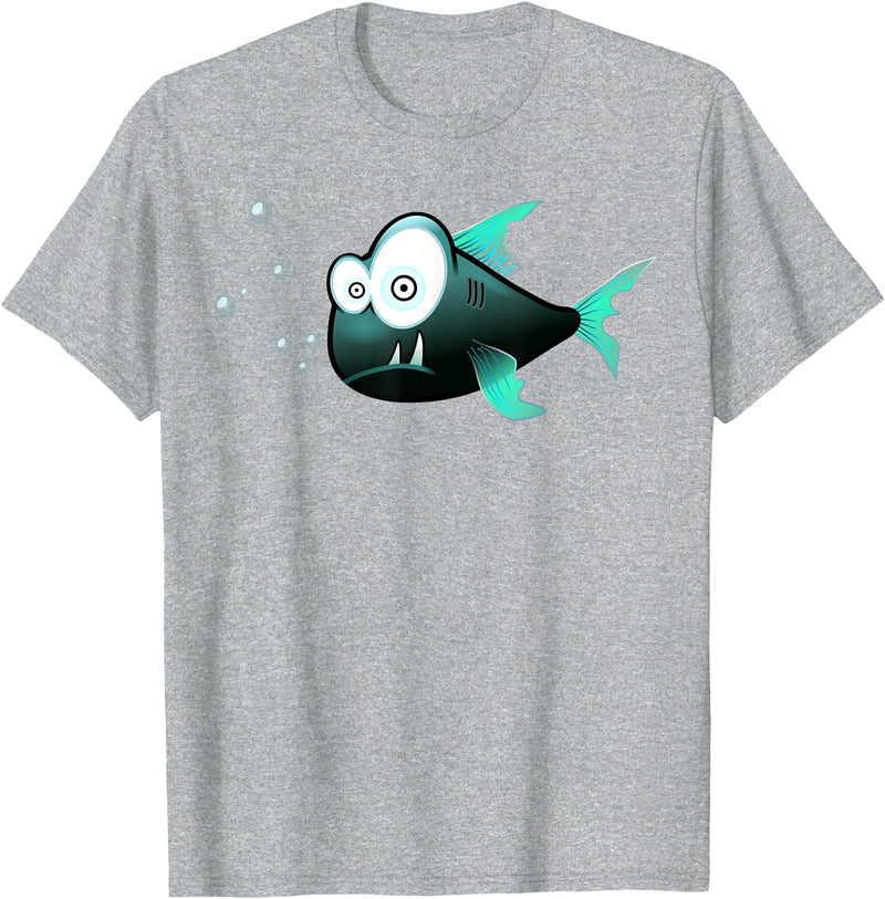 Toothy Fish Funny Snaggle-tooth Fish Art Illustration T-Shirt - Heather Grey