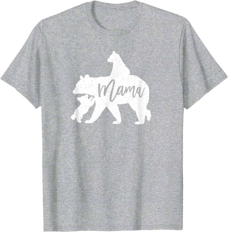 Artsy Mommy Bear Silhouette Nature Family Gifts Mama Bear 2 Baby Bear Cubs Playing Riding on Back T-Shirt - Heather Grey