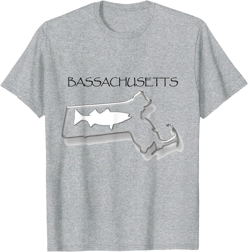BIGHOOK Bassachusetts Fishing Striped Bass Surf Fishing Funny Shirt - Heather Grey