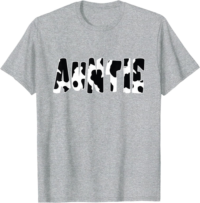funny saying Gifts for Family Members and more Auntie Cow Print Cow Pattern T-Shirt, Black - Heather Grey