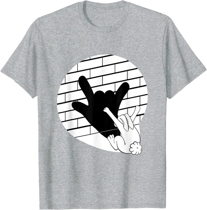 Funny Rabbit Hand Puppet Bunny Shadow T-Shirt in Heather Grey