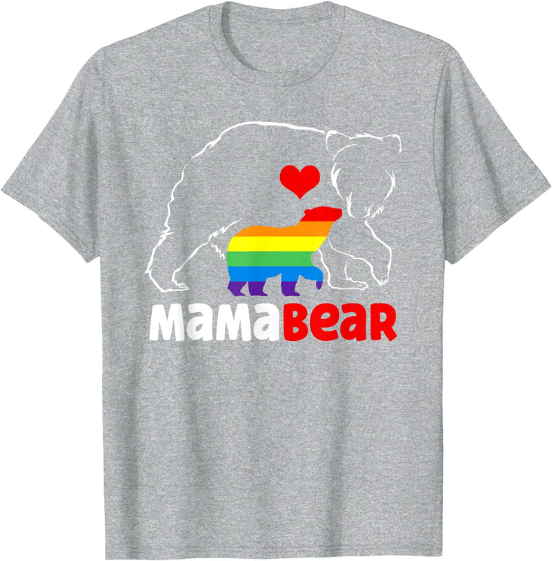 Funny Bear Family Gay LGBT Pride Rainbow Flag TLT Mama Bear Proud Mom Rainbow Flag LGBT Pride Mother's Day T-Shirt - Heather Grey