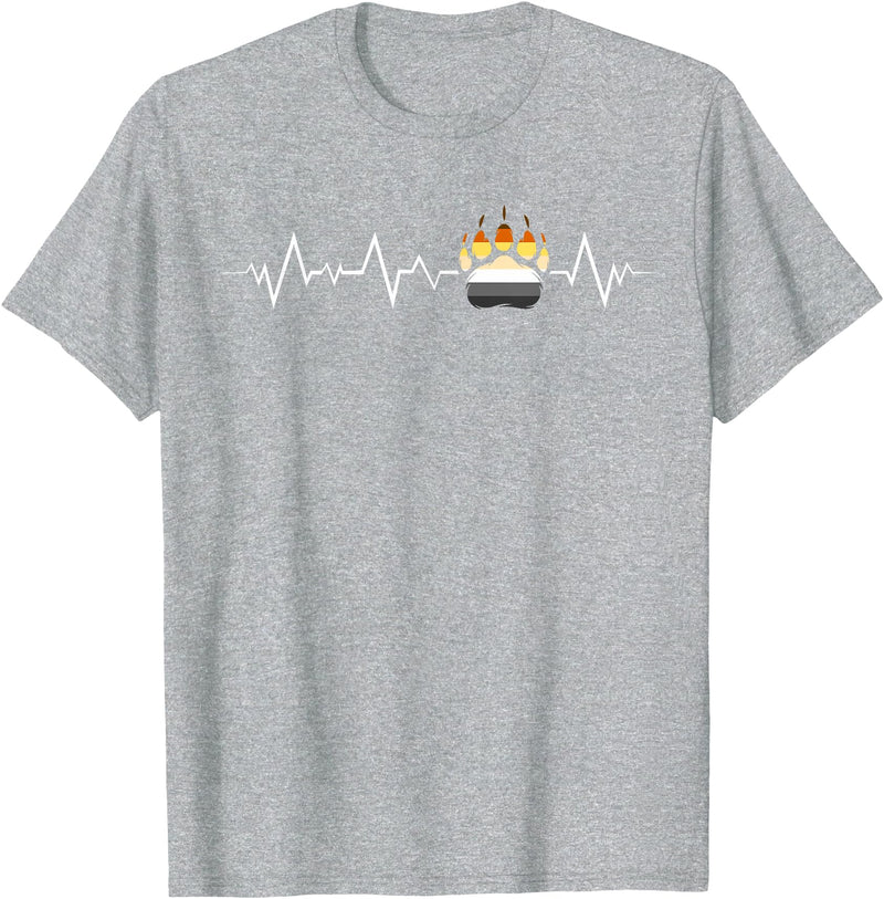 Bear Community Bear Brotherhood Gay Men Gifts Gay Bear Pride Heartbeat Paw Bear Flag Colors T-Shirt - Heather Grey