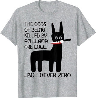 Funny Meme Alpaca Llama drama halloween design The odds of being killed by an llama are low but never zero T-Shirt - Heather Grey