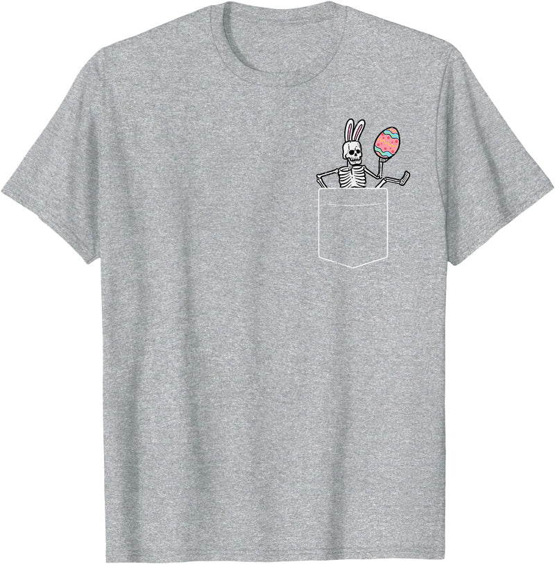 Easter Skeleton Bunny Pocket Funny Rabbit Men Women Kids T-Shirt in Heather Grey