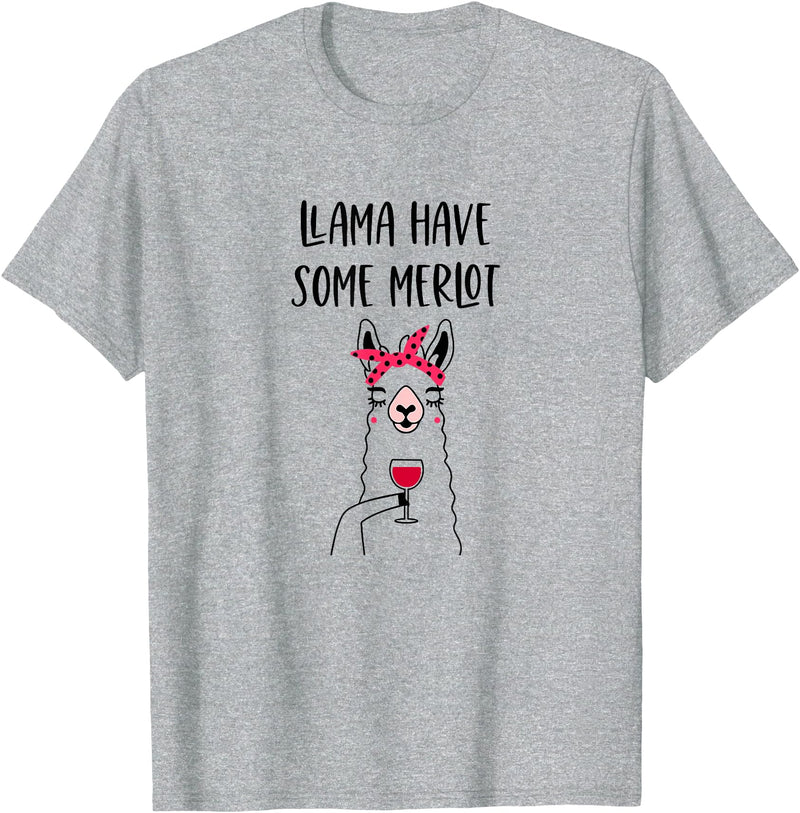 Hilarious Llama Designs Funny Llama Wine Llama Have Some Merlot Graphic T-Shirt - Heather Grey