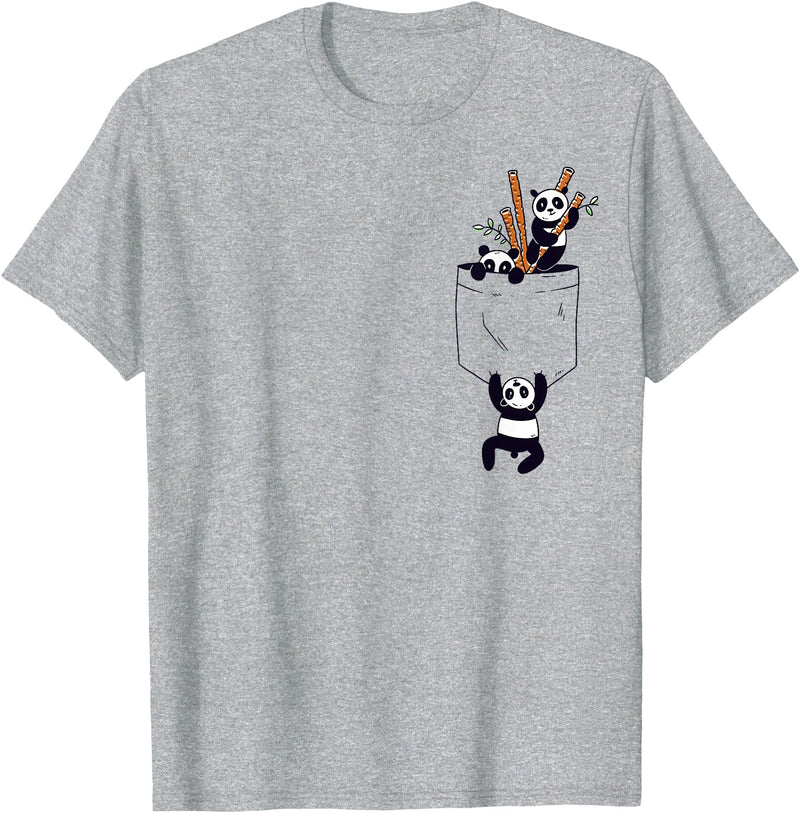 Kawaii Clothes - Anime Merch - japanese streetwear Kawaii Clothes Baby Panda Bear Pocket Panda T-Shirt - Heather Grey