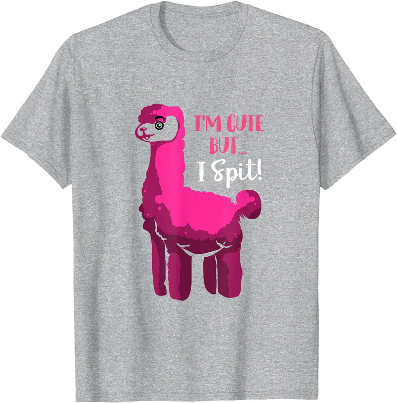 Funny Llama Gifts Lama Costume Adult Llama Party Im Cute But I Spit Llama T-Shirt - Heather Grey