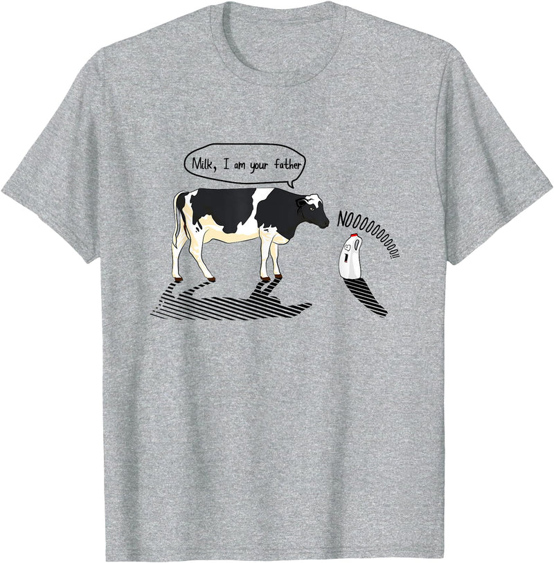 InGENIUS Novelty Cow & Millk Cow and Milk I Am Your Father Funny Parody Cartoon T-Shirt - Heather Grey