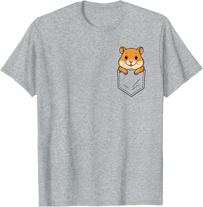 Funny Hamster Peeking in Pocket Animal Lover Men Women Kids T-Shirt - Heather Grey