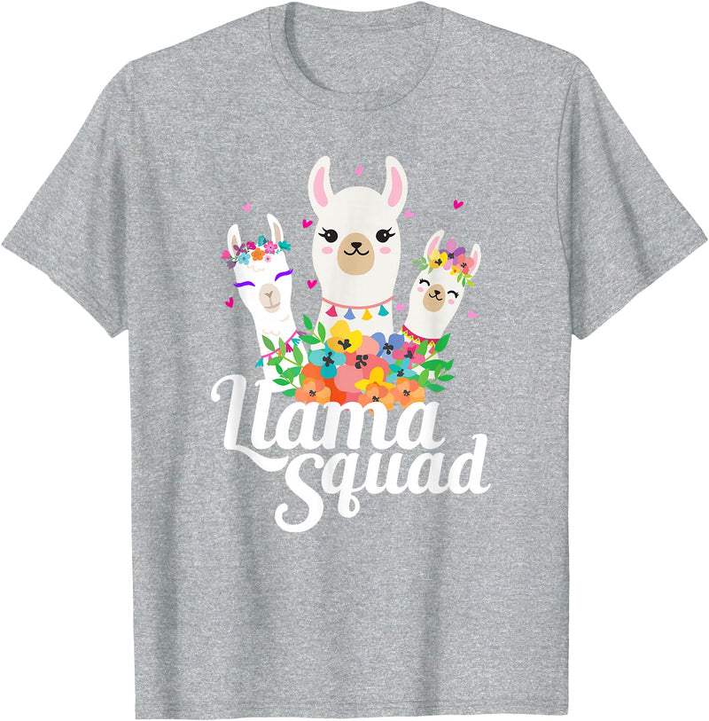 Llamas and Alpaca Gifts Llama Squad Funny Cute Llama Matching T-Shirt - Heather Grey