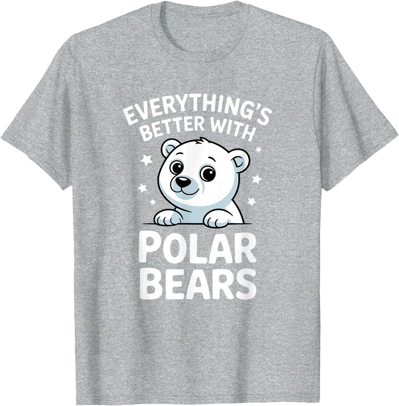 The Cute Animal Apparel Company Cute Polar Bear Lover Adults or Kids Boys Girls Polar Bears T-Shirt - Heather Grey
