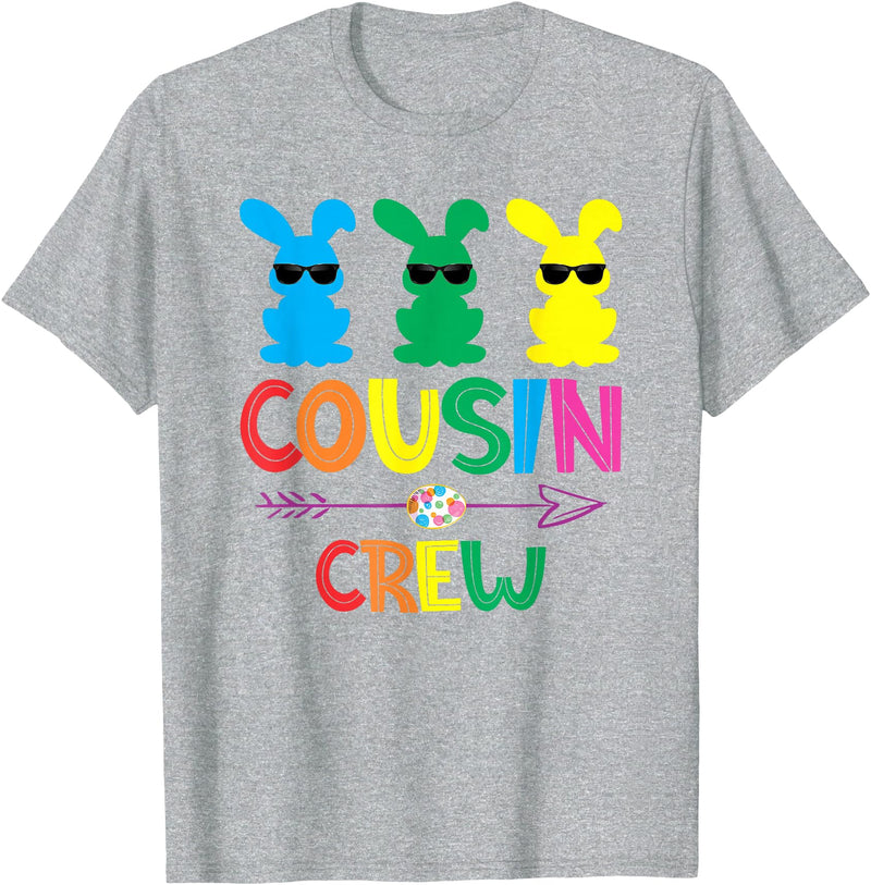 Easter Cousin Crew Rabbit Cute Matching Easter Day Party T-Shirt in Heather Grey
