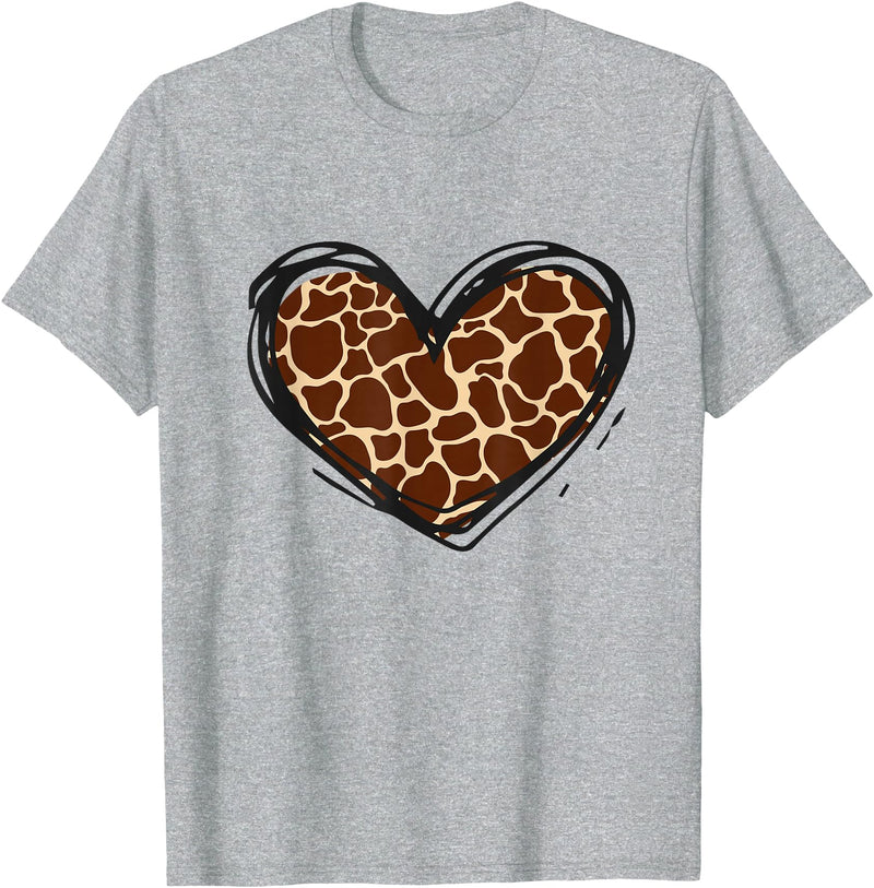Giraffe Print Apparel Giraffe Heart Giraffe Print Clothes T-Shirt - Heather Grey
