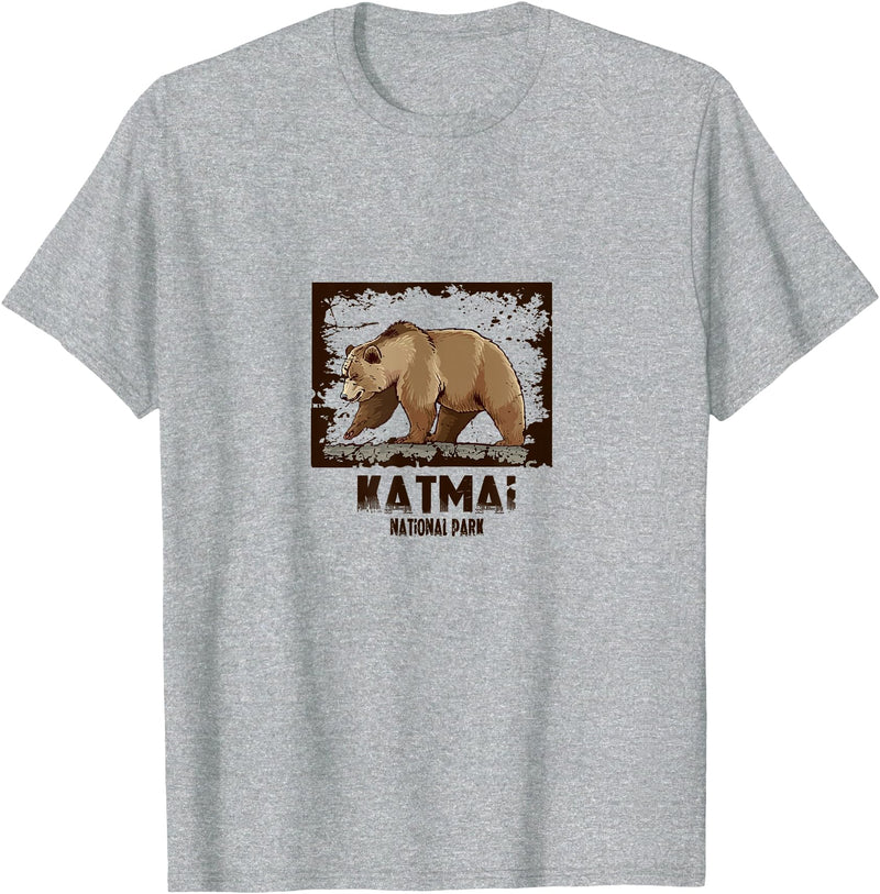 National Parks Nature Lovers Camping Apparel Katmai National Park Bear T-Shirt - Heather Grey