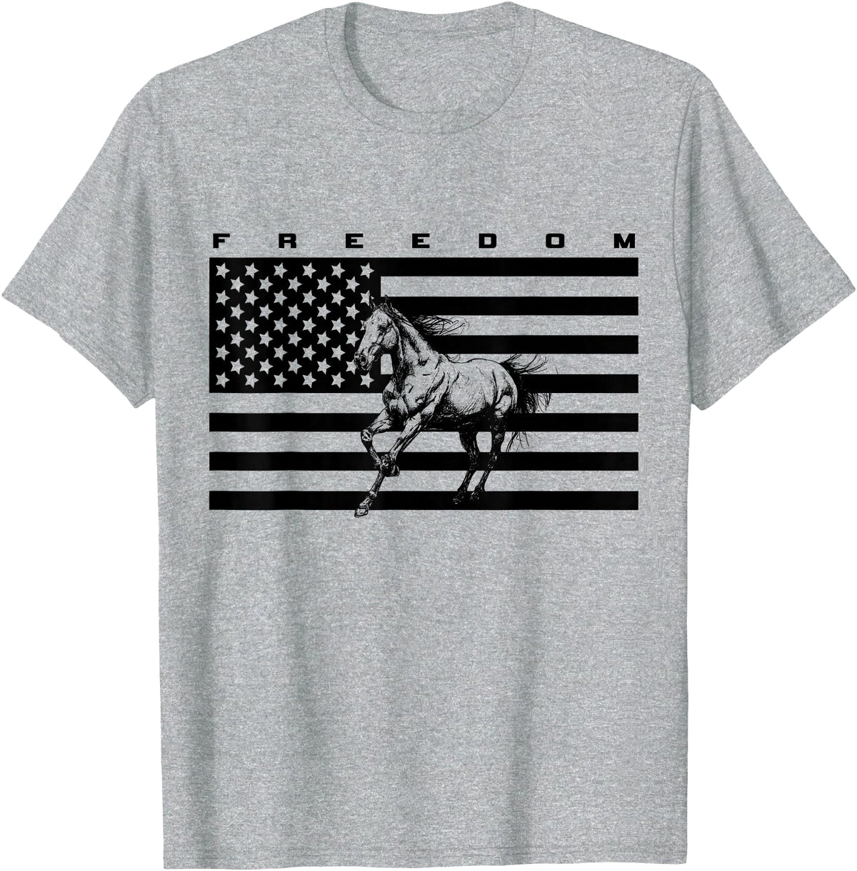 BASBO American Flag Horseback Riding Apparel - Horse T-Shirt - Straight - Heather Grey