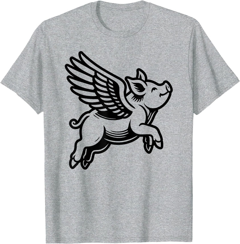 Funny Pig Humor by TKsTees Funny Flying Pig Oink Aviator T-Shirt - Heather Grey