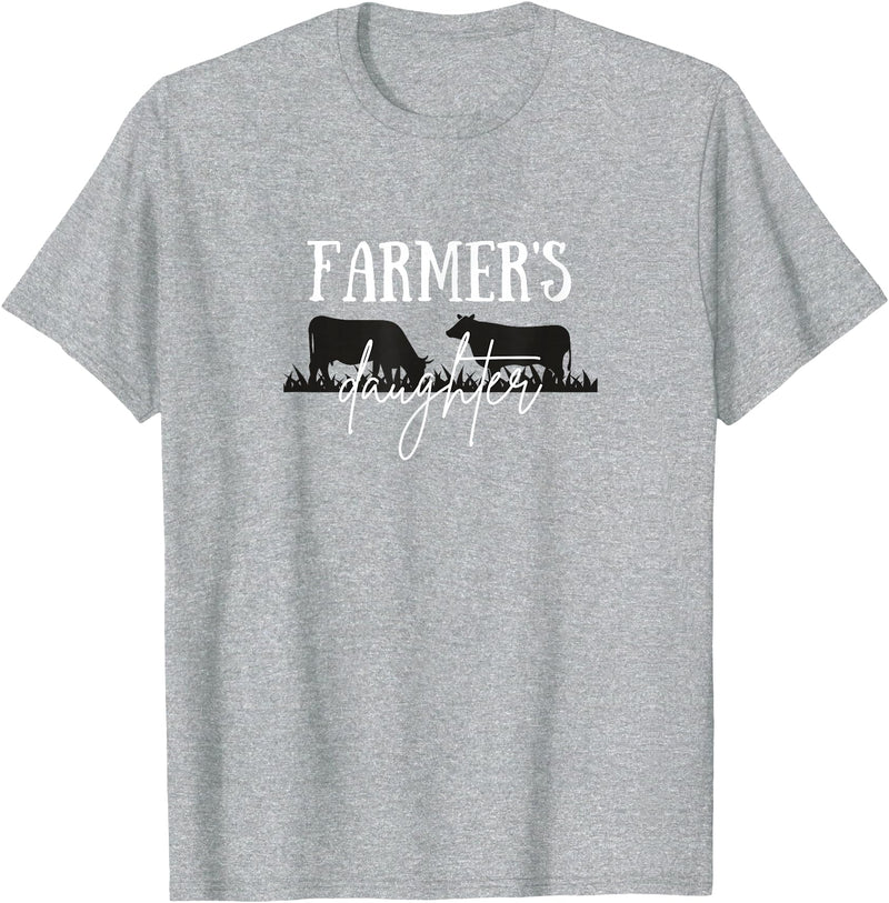 Wild Echo Designs Farmer's Daughter, Farm Life, Cattle Farm, Cute Cow T-Shirt - Heather Grey