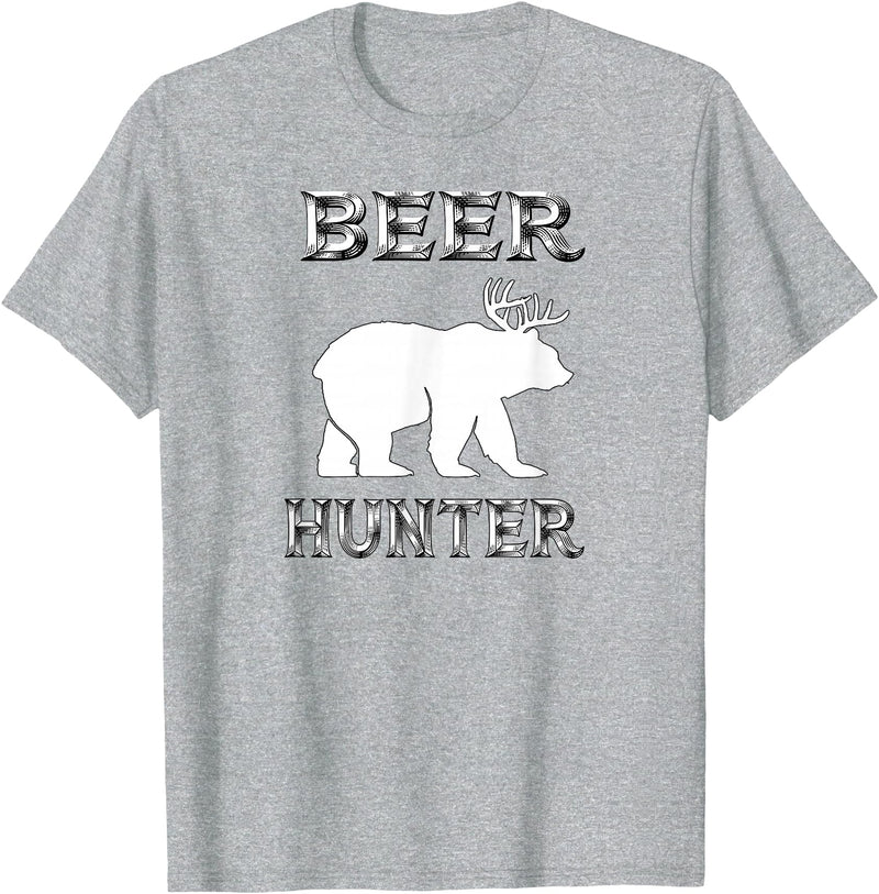 funny Beer Hunter shirt Funny Bear Deer BEER Hunting Tee Shirt T-Shirt - Heather Grey