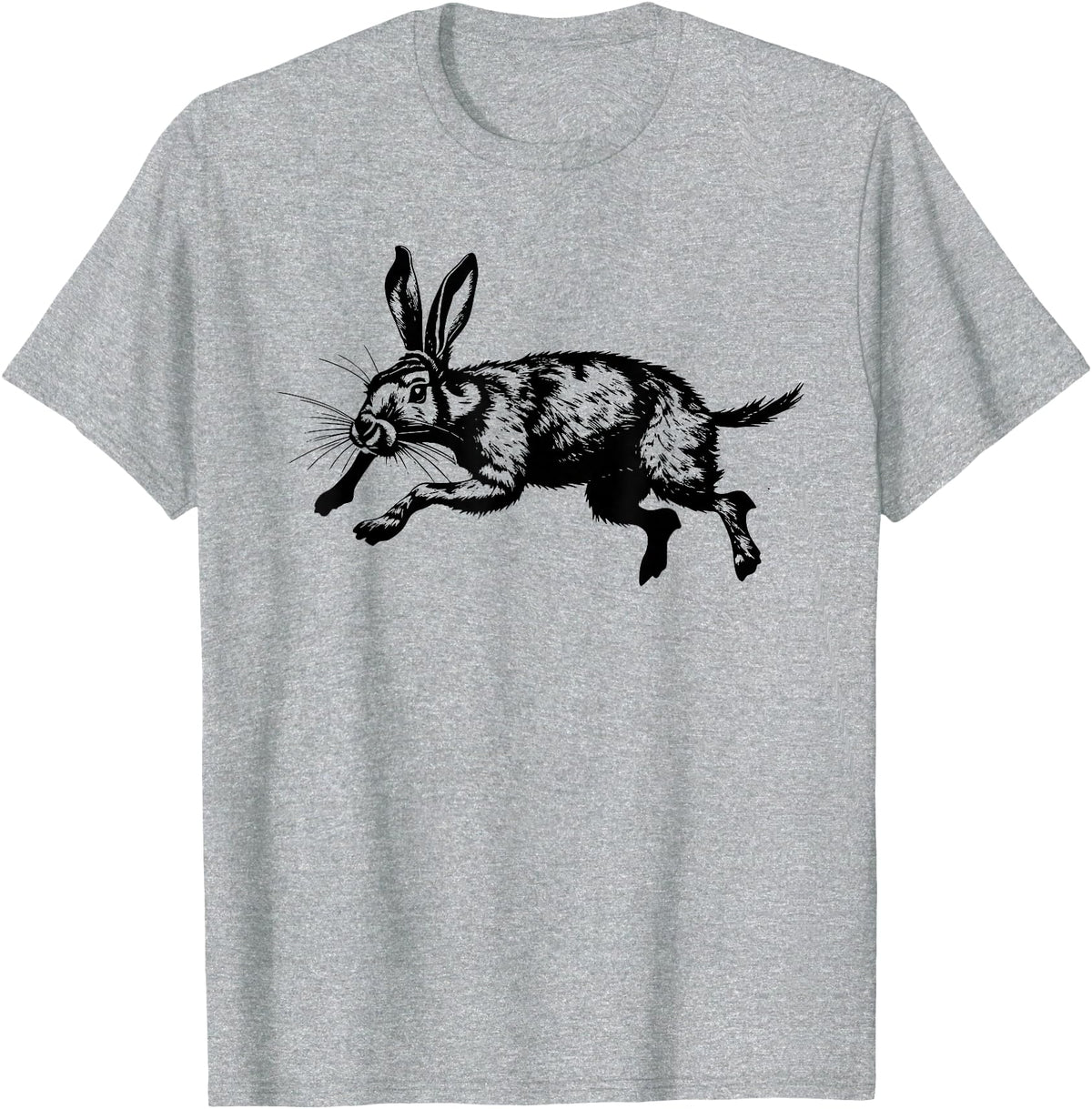 Jackrabbit Bunny Rabbit Hare Minimalist Animal Drawing T-Shirt in Heather Grey