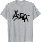 Jackrabbit Bunny Rabbit Hare Minimalist Animal Drawing T-Shirt in Heather Grey