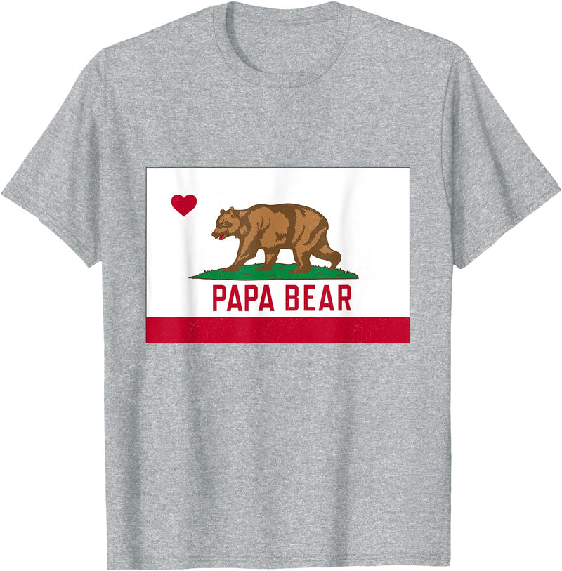 Papa Bear California Flag T-Shirt Papa Dad Bear California Flag T-Shirt - Heather Grey