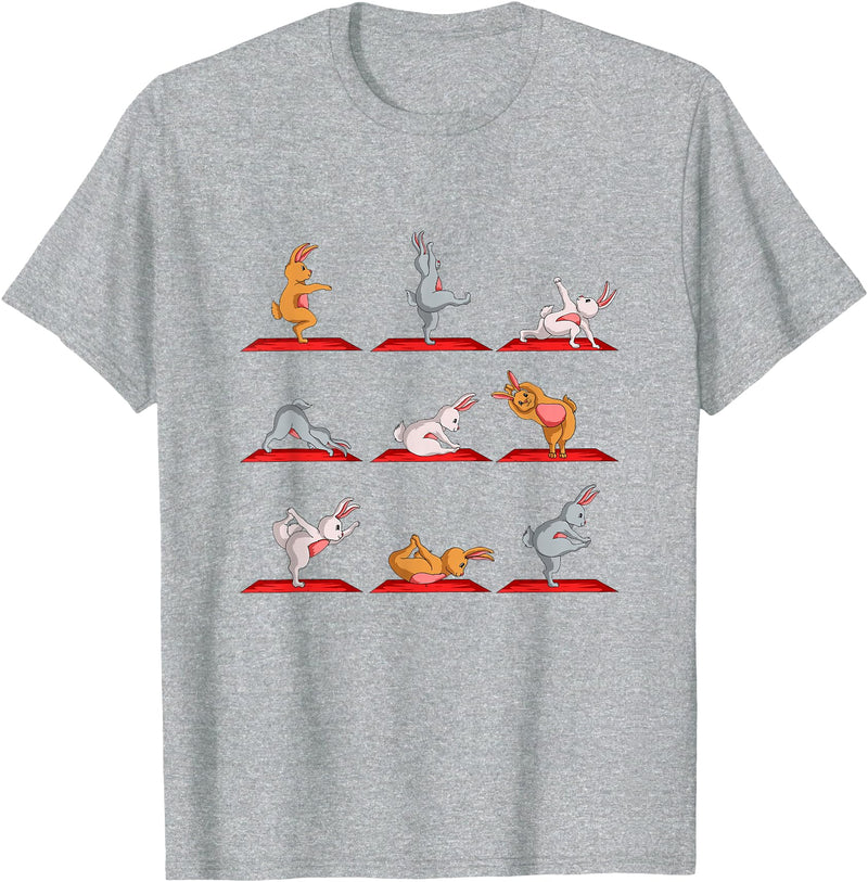Yoga Rabbit Figurines Bunny Yoga T-Shirt in Heather Grey