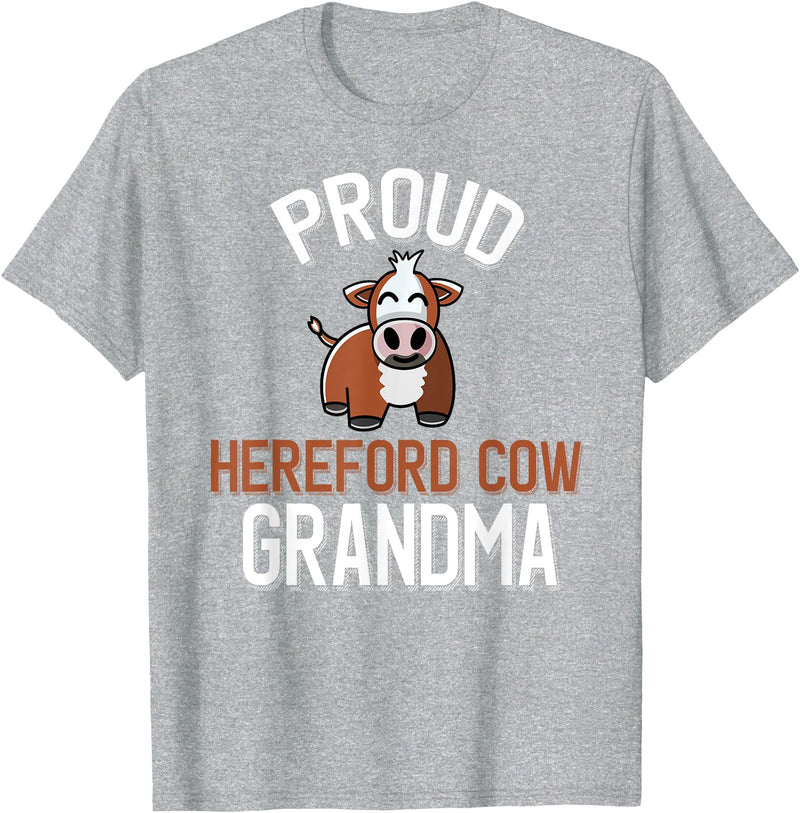 Cute Hereford Cow Family Apparel Proud Hereford Cow Grandma T-Shirt - Heather Grey
