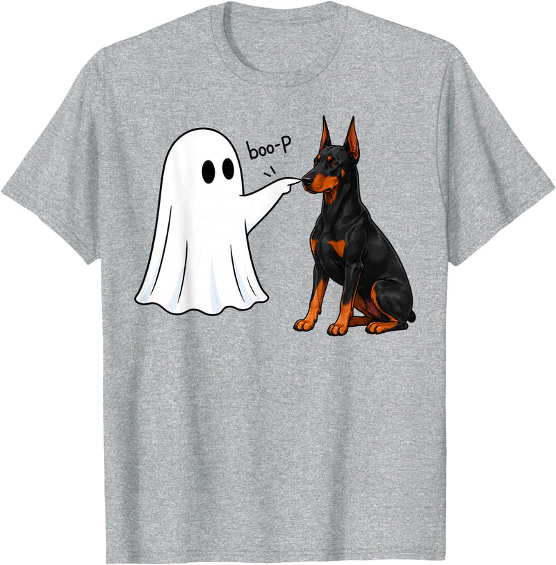 Spooky Snoot Society Doberman Pinscher Boo P Ghost Boop Halloween Dog Lover T-Shirt - Heather Grey