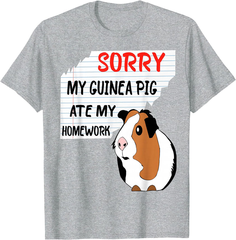 Funny Back to School Sorry My Guinea Pig Ate My Homework School Funny Guinea Pig T-Shirt - Heather Grey