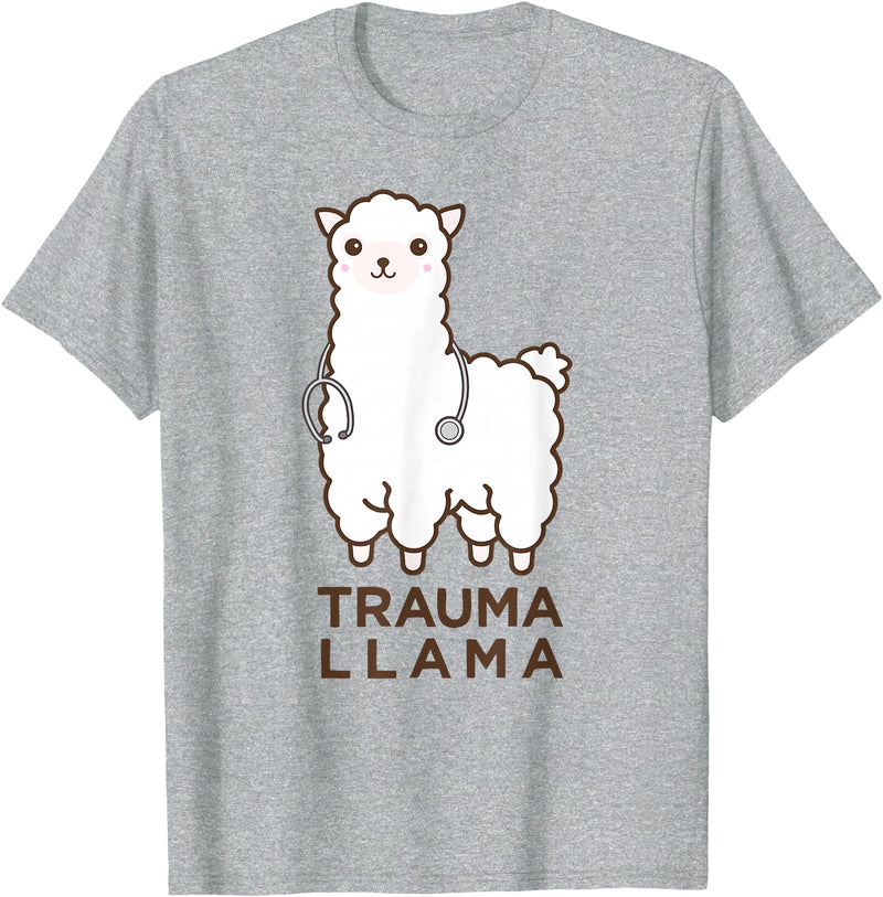 Doc Llama Apparel T-Shirt Funny Llama Doctor T-Shirt, No Trauma Llamas Tee Apparel T-Shirt - Heather Grey