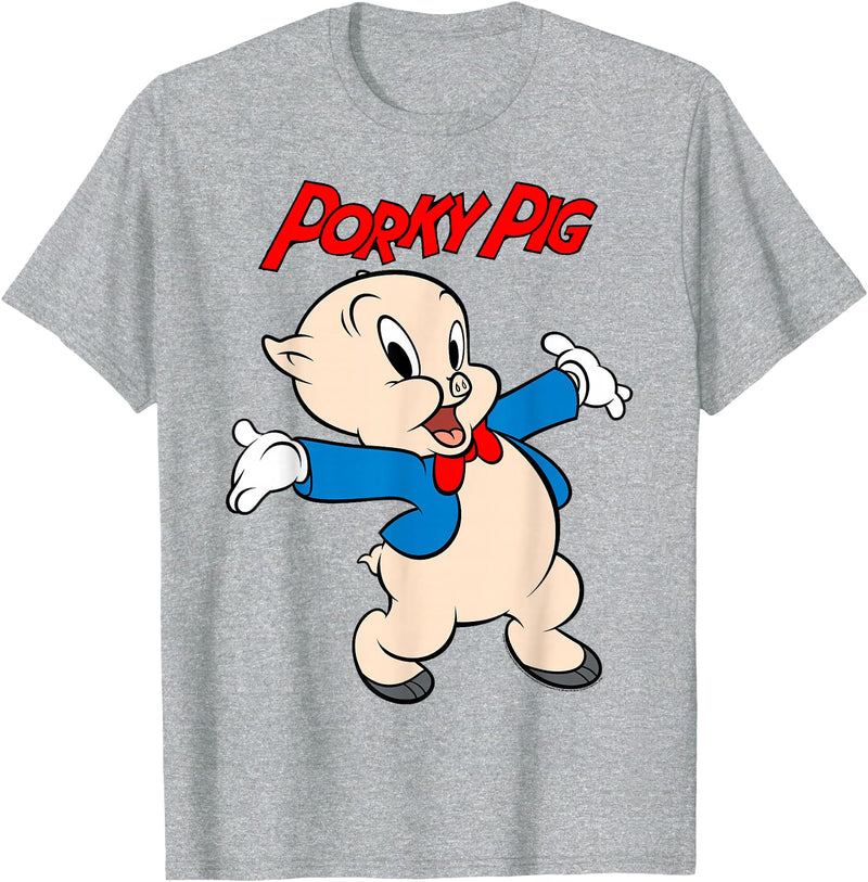 Looney Tunes Porky Pig Vintage Portrait T-Shirt - Heather Grey