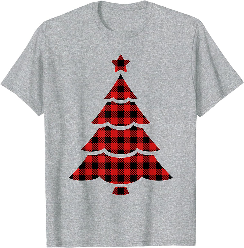Christmas Buffalo Plaid Tree Tee Christmas Red & Black Buffalo Plaid Tree T-Shirt - Heather Grey