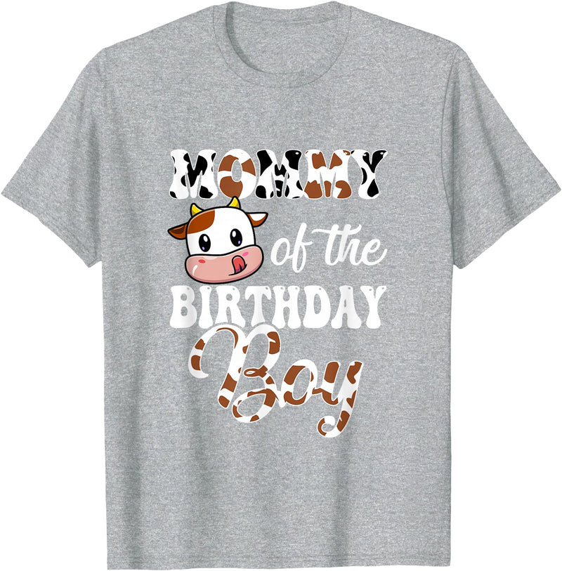 Love Family Matching Mommy of The Birthday Boy Cow Farm 1St Birthday Boy T-Shirt - Heather Grey