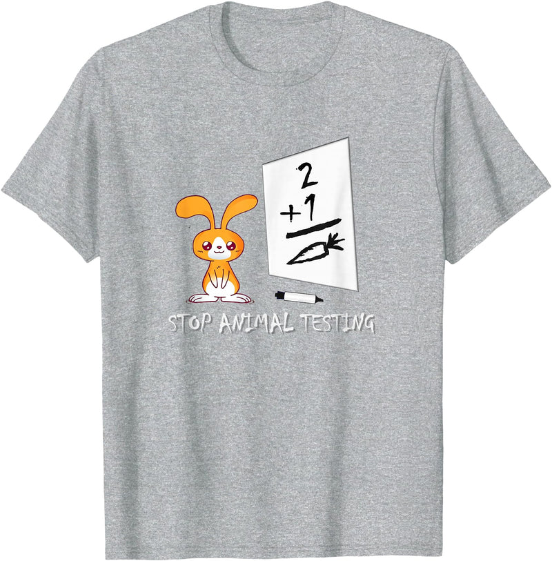 Cute Rabbit Bunny Stop Animal Testing Funny Kawaii T-Shirt in Heather Grey