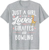 Giraffe Memme Just A Girl Who Loves Giraffes and Bowling Giraffe Gift T-Shirt - Heather Grey