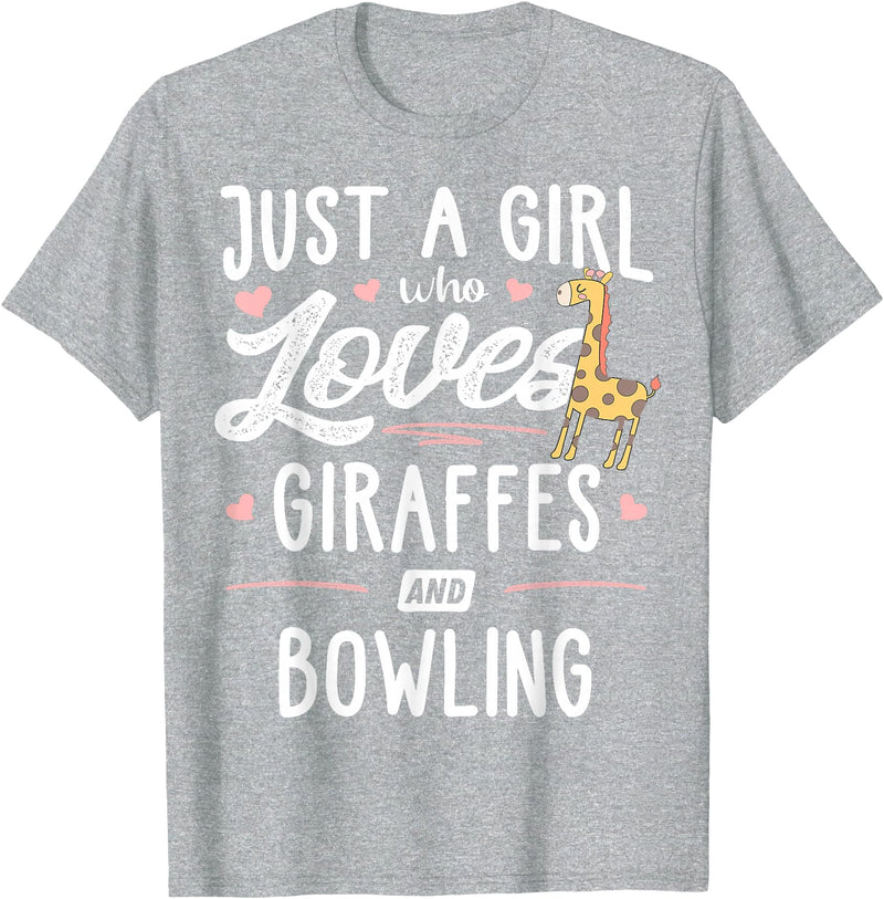 Giraffe Memme Just A Girl Who Loves Giraffes and Bowling Giraffe Gift T-Shirt - Heather Grey
