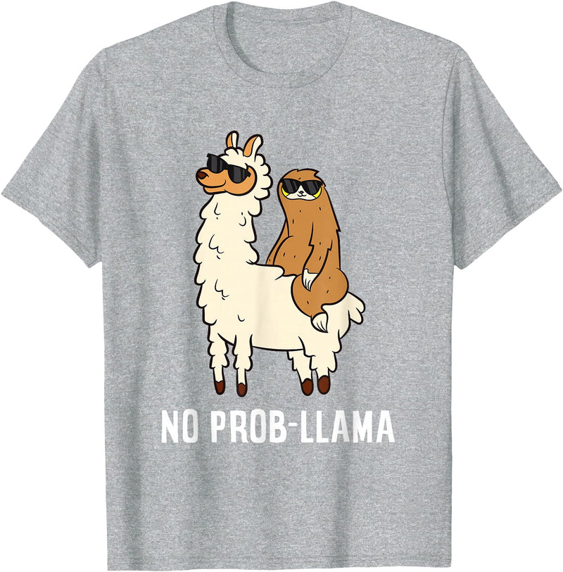 The Llama Lover No Prob-llama Cute No Prob Llama T-Shirt - Heather Grey