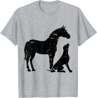 Horse And Dog Companions Forever Horse and Dog Silhouette Love Harmony T-Shirt - Heather Grey