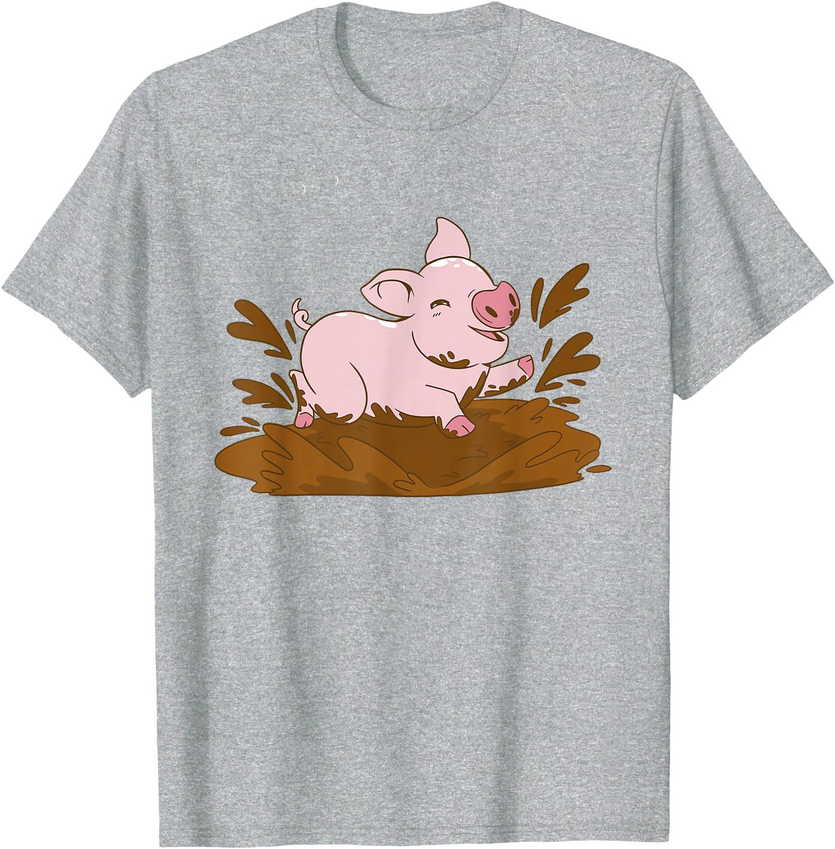 Pigs Mud Pig Playing in the Mud T-Shirt - Heather Grey