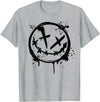 JL Design Media Evil Smile Face Splatter Silhouette Party T-Shirt - Heather Grey