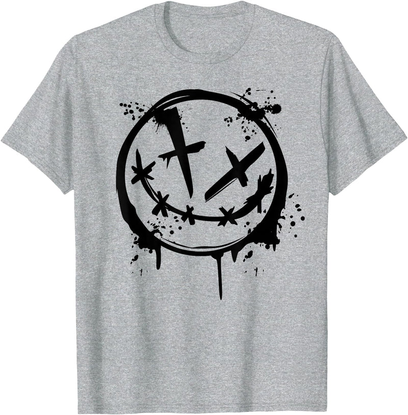 JL Design Media Evil Smile Face Splatter Silhouette Party T-Shirt - Heather Grey