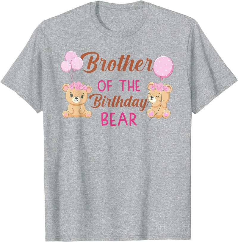 Family Birthday Bear Gifts Brother of The Birthday Girl Bear 1st Birthday Party Girl T-Shirt - Heather Grey