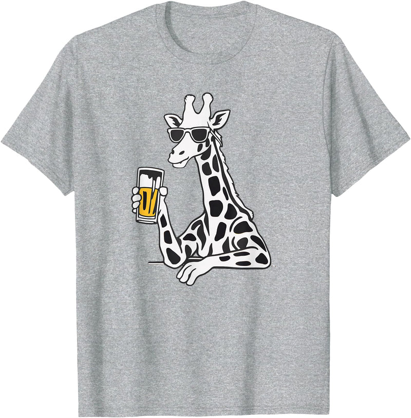 Laroli Aesthetic Art Cool Sunglasses Giraffe Beer Drinking Giraffe T-Shirt - Heather Grey