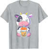 Bubble Milk Tea Cow Boba Tea Apparel Bubble Milk Tea Cow Cute Cow Drinking Boba Milk Tea T-Shirt - Heather Grey