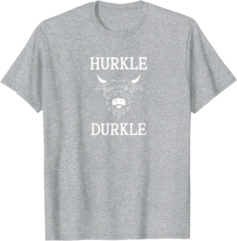 The Kilted Crow Hurkle Durkle Funny Scotland Highlands Cow Graphic T-Shirt - Heather Grey