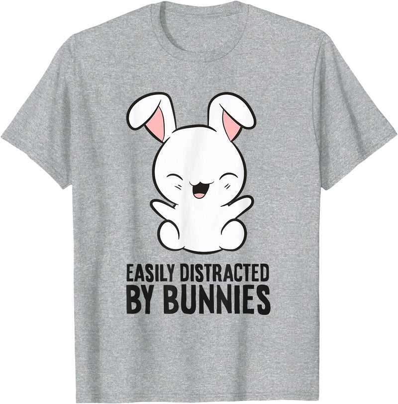 Easily Distracted by Bunnies Rabbit Pet Bunnies T-Shirt in Heather Grey