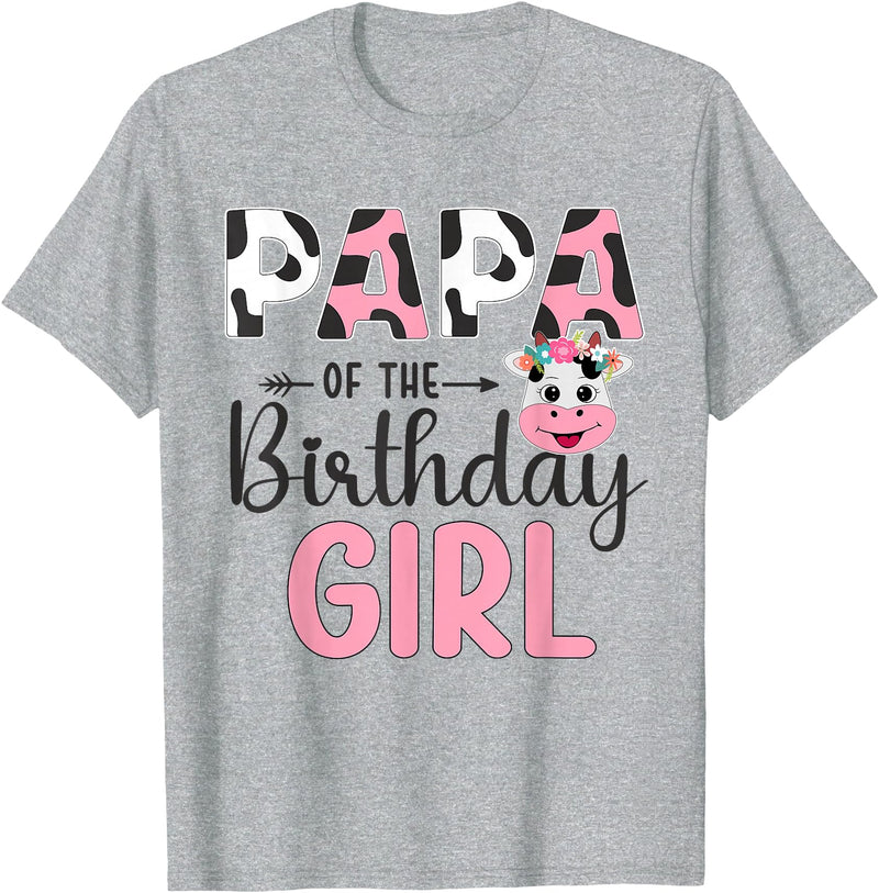 Cow Birthday Shirt For Family Men Women Cow Lover Papa of The Birthday Girl Farm Cow 1 St Birthday Girl T-Shirt - Heather