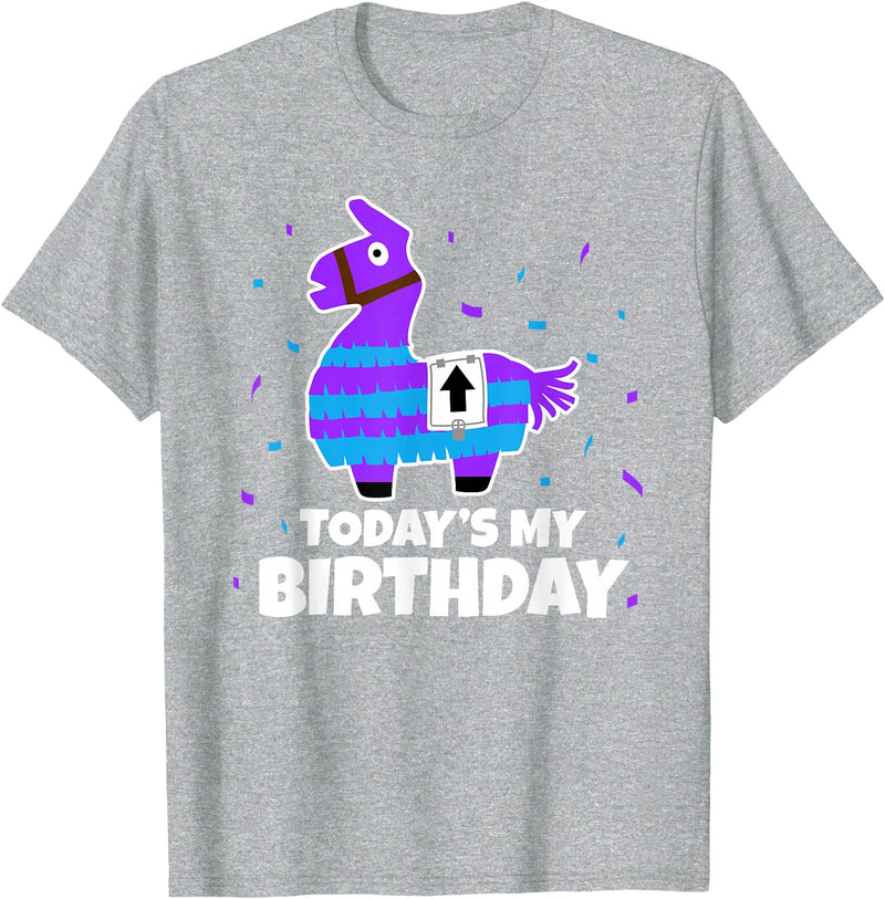 Todays My Bday LLama Tees Cute Birthday Llama Funny Bday Animal Party T-Shirt - Heather Grey